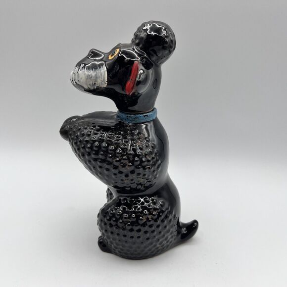 Vtg Redware Black Poodle Figurine Drink Liquor Decanter Kitsch Barware 8" Japan - Picture 10 of 12